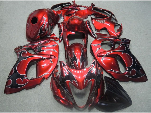 Rouge avec Noir Flamme Carénage Moto GSXR 1300 Hayabusa 1996-2007 Rouge avec Noir Flamme Carénage Moto GSXR 1300 Hayabusa 1996-2007