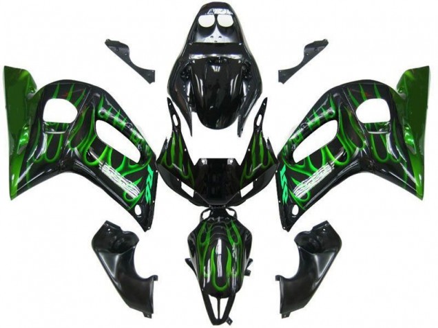 Noir Vert Flamme Carénage Moto R6 1998-2002 Noir Vert Flamme Carénage Moto R6 1998-2002