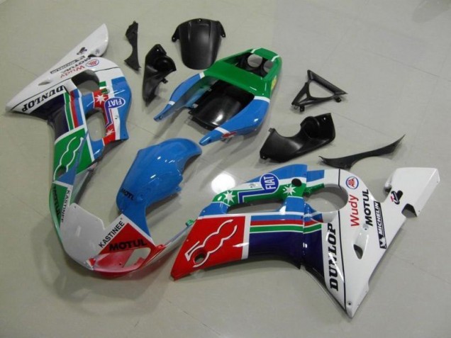 Bleu Blanc Vert Rouge Wudy Motul Dunlop Carénage Moto R6 1998-2002 Bleu Blanc Vert Rouge Wudy Motul Dunlop Carénage Moto R6 1998-2002