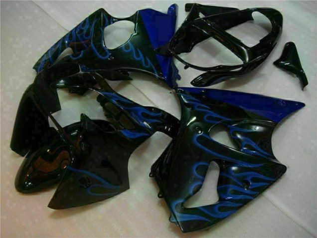 Noir avec Bleu Flamme Carénage Moto ZX6R 2000-2002 Noir avec Bleu Flamme Carénage Moto ZX6R 2000-2002
