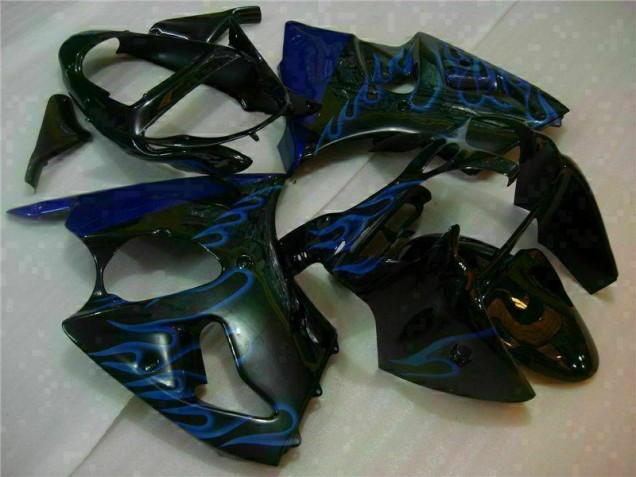 Noir avec Bleu Flamme Carénage Moto ZX6R 2000-2002 Noir avec Bleu Flamme Carénage Moto ZX6R 2000-2002