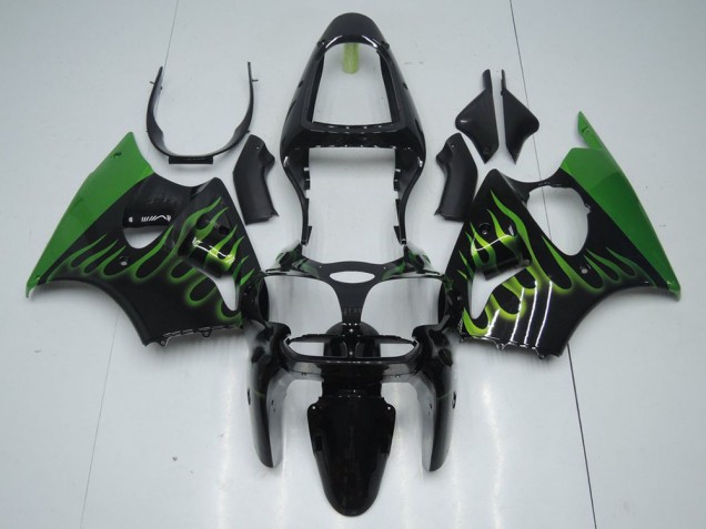 Noir avec Vert Flamme Carénage Moto ZX6R 2000-2002