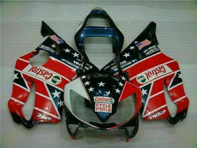 Rouge Blanc Bleu Castrol Cycle World Carénage Moto CBR 600 F4i 2001-2003 Rouge Blanc Bleu Castrol Cycle World Carénage Moto CBR 600 F4i 2001-2003