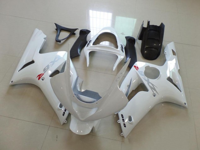 Blanc avec Argent Décalque Carénage Moto ZX6R 2003-2004 Blanc avec Argent Décalque Carénage Moto ZX6R 2003-2004