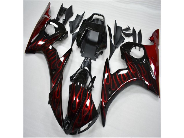 Noir Rouge Flamme Carénage Moto R6 2003-2005 Noir Rouge Flamme Carénage Moto R6 2003-2005
