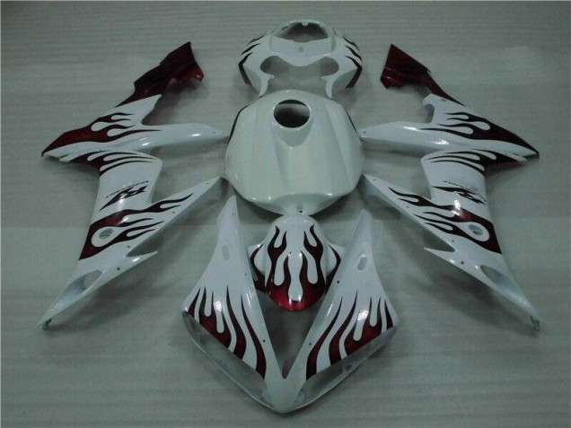 Blanc Rouge Flamme Carénage Moto R1 2004-2006 Blanc Rouge Flamme Carénage Moto R1 2004-2006