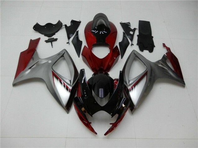 Rouge Argent Carénage Moto GSXR 600 / 750 K6 2006-2007 Rouge Argent Carénage Moto GSXR 600 / 750 K6 2006-2007