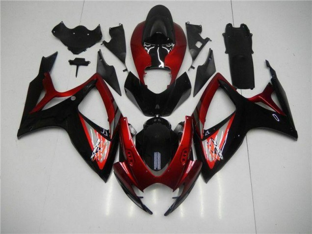 Rouge Noir Carénage Moto GSXR 600 / 750 K6 2006-2007 Rouge Noir Carénage Moto GSXR 600 / 750 K6 2006-2007