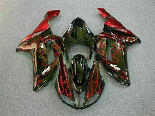 Noir Rouge Flamme Carénage Moto ZX6R 2007-2008