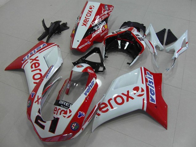 Blanc Rouge Xerox Carénages Moto Ducati 848 1098 1198 2007-2014 Blanc Rouge Xerox Carénages Moto Ducati 848 1098 1198 2007-2014