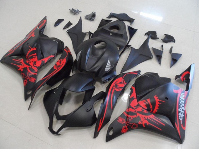 Noir Mat avec Rouge Crâne Carénage Moto CBR 600 RR 2009-2012